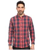 Vintage 1946 Oxford Washed Plaid Long Sleeve Woven Shirt (red Coral) Men's Long Sleeve Pullover