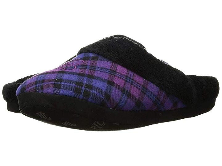 Lauren Ralph Lauren Cotton Brushed Twill So Soft Fleece Lining Slippers (purple Plaid) Women's Slippers