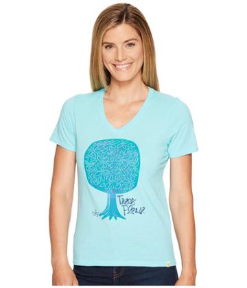 Life Is Good Trees Please Cool Vee (fresh Blue) Women's T Shirt