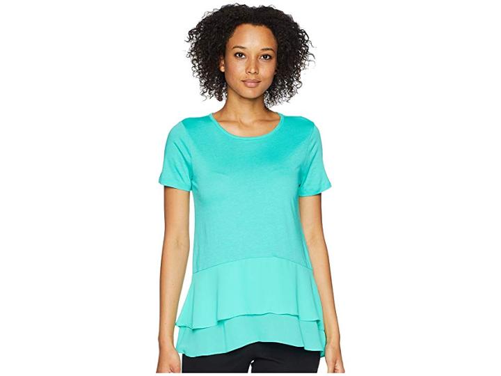 Michael Michael Kors Solid Woven Double Hem Top (aqua) Women's Clothing