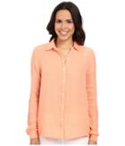 Three Dots Long Sleeve Shirt (coral Cream) Women's Long Sleeve Button Up