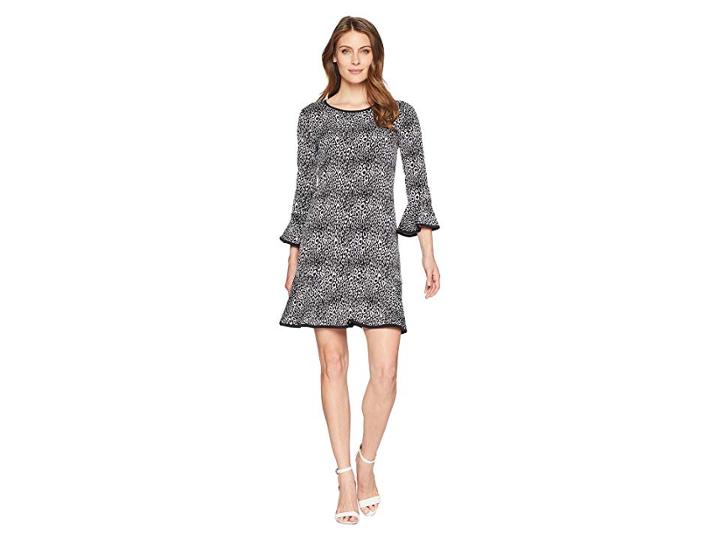 Michael Michael Kors Wavy Leopard Flounce Dress (black/white) Women's Dress