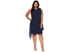 Tahari By Asl Plus Size Sleeveless Chiffon Sheath With Bow Detail On Shoulder (navy) Women's Dress
