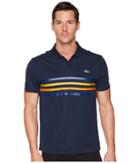 Lacoste Short Sleeve Pique W/ Multicolor Fine Stripes (navy Blue/marino/buttercup) Men's Short Sleeve Pullover
