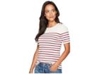 Lauren Ralph Lauren Button-trim Striped Sweater (mascarpone Cream/rich Cranberry) Women's Sweater