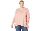Karen Kane Plus Plus Size Zip-up Asymmetric Hem Top (petal Pink) Women's Clothing