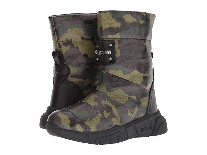 Love Moschino Quilted Ankle Boot (military Green Camo) Women's Pull-on Boots