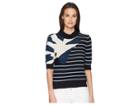 Sonia Rykiel Bouclette Stripes Short Sleeve Sweater (navy) Women's Sweater