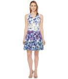 Maggy London Pansy Meadow Stripe Cotton Fit And Flare Dress (soft White/navy) Women's Dress