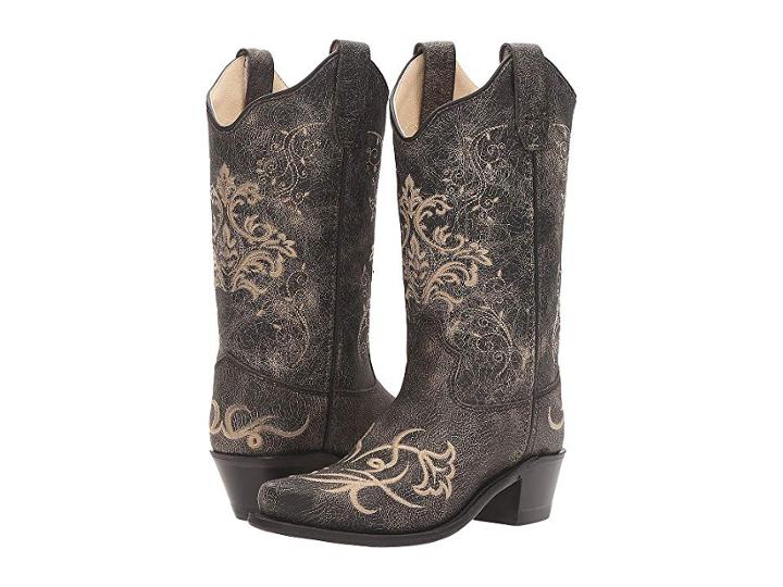 Old West Kids Boots Embroidered Vintage Charcoal Snip Toe (toddler/little Kid) (vintage) Cowboy Boots