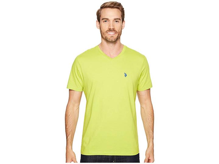 U.s. Polo Assn. Short Sleeve Solid V-neck T-shirt (cafe Lime) Men's Short Sleeve Pullover
