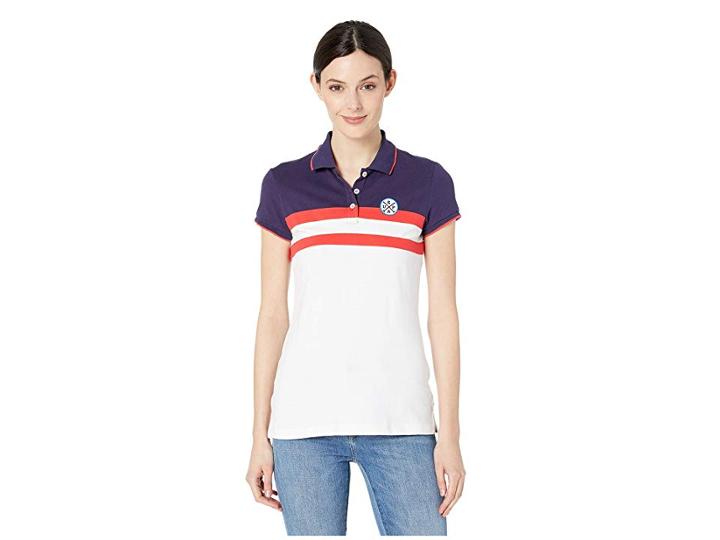 U.s. Polo Assn. Patch Color Block Stripe Polo (evening Blue) Women's Clothing