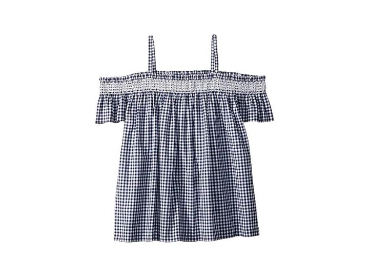 Janie And Jack Gingham Off Shoulder Top (blue Gingham) Girl's Clothing
