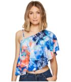Xoxo Printed One Shoulder Top (blood Orange) Women's Clothing