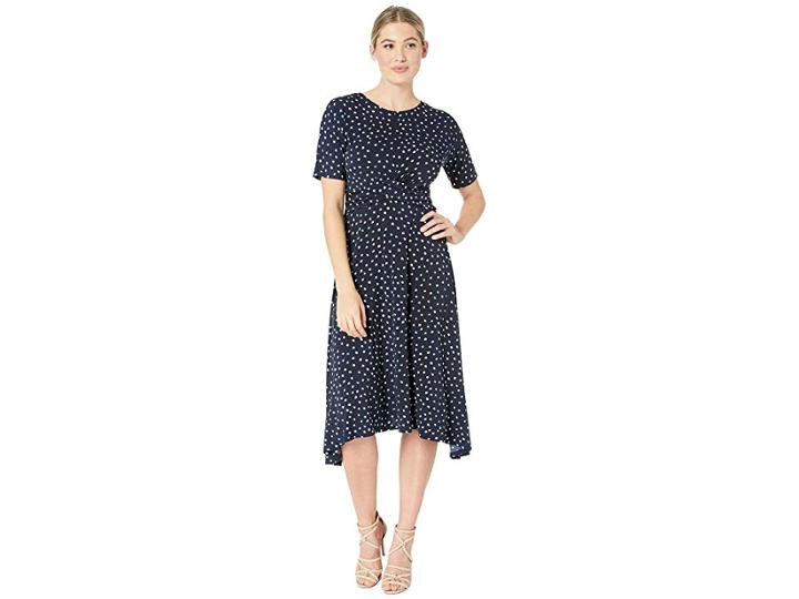 London Times Short Sleeve Hankie Hem W/ Waist Detail Dress (navy/blue) Women's Dress