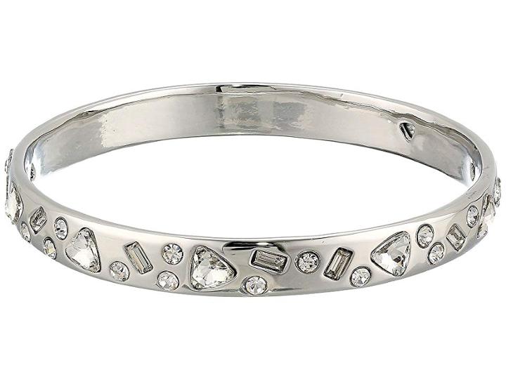 Betsey Johnson Blue By Betsey Johnson Silver Tone Bangle With Multi Shape Cz Crystal Accents (crystal) Bracelet
