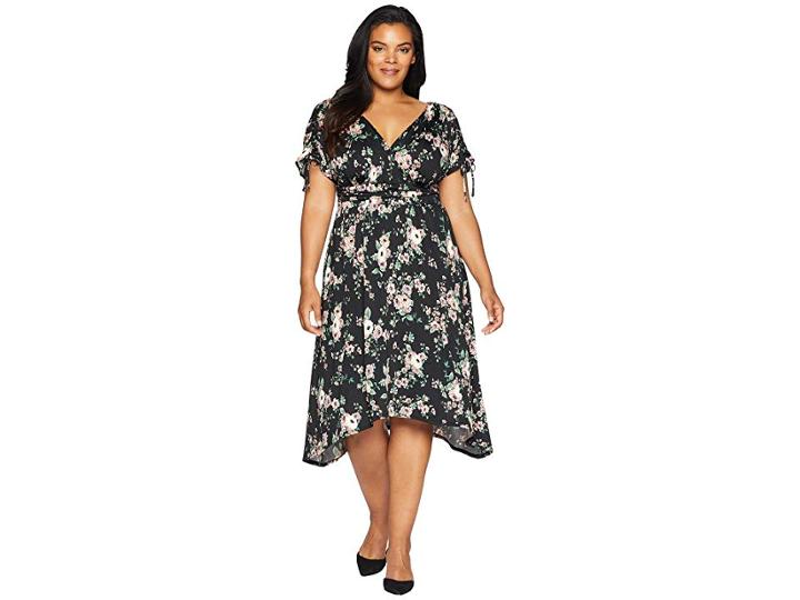 Kiyonna Tessa Ruched Dress (black Floral Print) Women's Dress