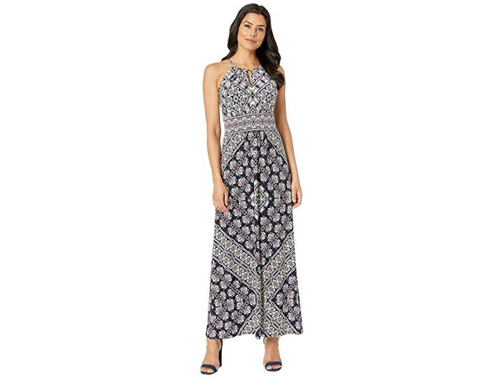 London Times Woodblock Bandana Morris Maxi (navy/taupe) Women's Dress