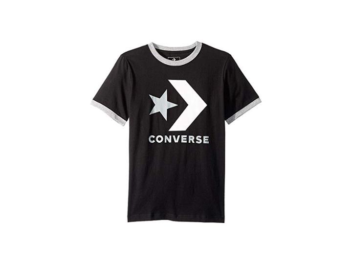 Converse Kids Star Chevron Ringer (big Kids) (black) Boy's Short Sleeve Knit