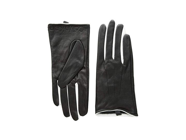Calvin Klein Leather Gloves W/ Color Pop Debossed Logo (cream) Extreme Cold Weather Gloves