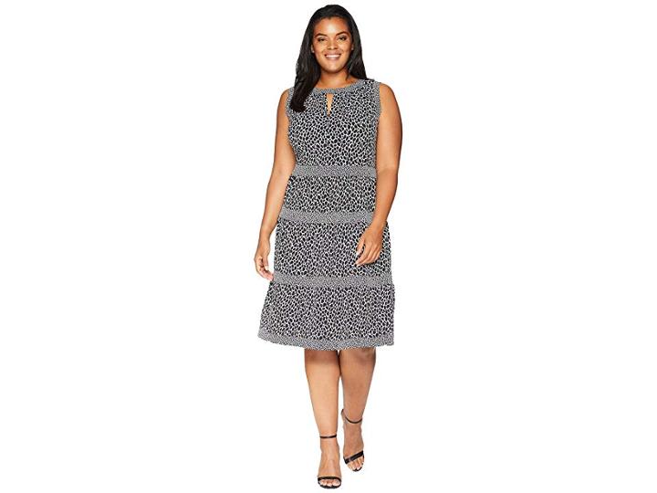 Michael Michael Kors Plus Size Leopard Border Tier Dress (white/black) Women's Dress