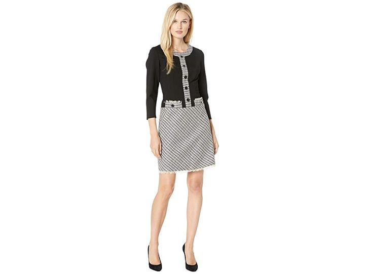 Anne Klein A-line Eyelet Tweed Fit Flare Dress (bolshoi Grey/degas Grey Combo) Women's Dress