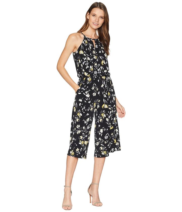 London Times Swirling Petals Crop Jumpsuit (black/gold) Women's Jumpsuit & Rompers One Piece
