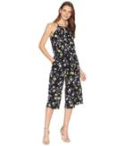 London Times Swirling Petals Crop Jumpsuit (black/gold) Women's Jumpsuit & Rompers One Piece