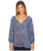 Scully Claudia Embroidered Top (blue) Women's Clothing