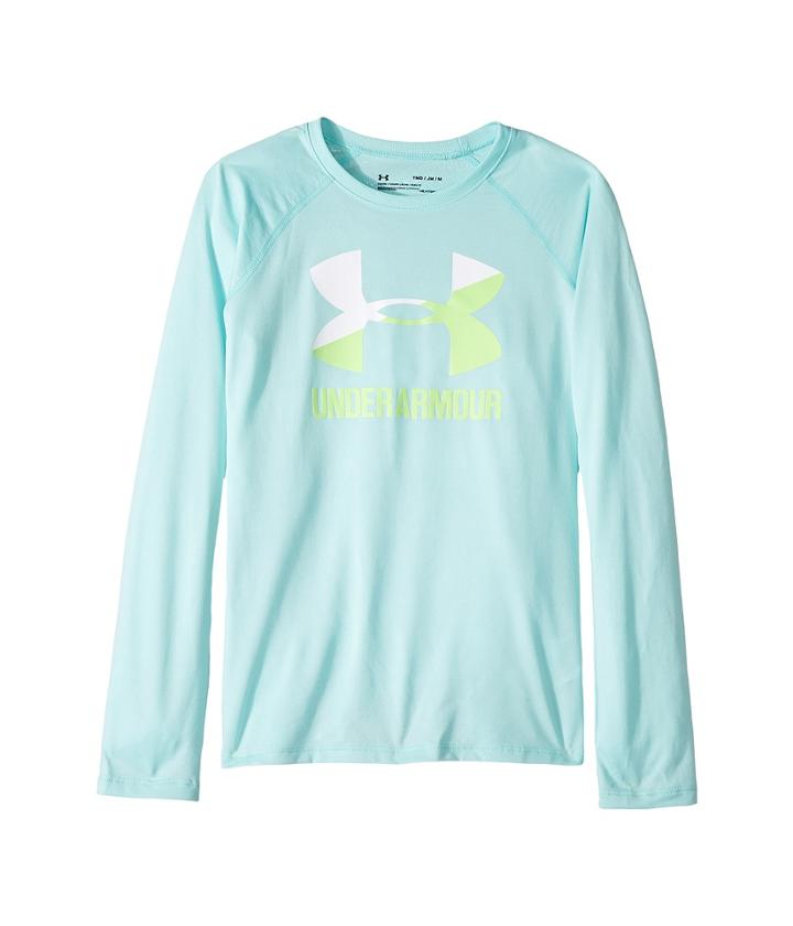 Under Armour Kids Big Logo Slash Long Sleeve (big Kids) (blue Infinity/white/quirky Lime) Girl's Clothing