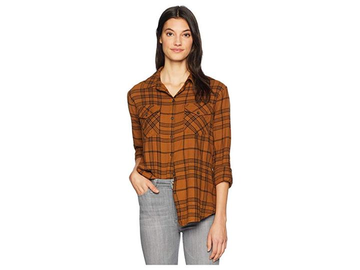 Sanctuary Boyfriend For Life Shirt (autumn Caramel Plaid) Women's Clothing