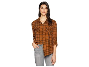 Sanctuary Boyfriend For Life Shirt (autumn Caramel Plaid) Women's Clothing