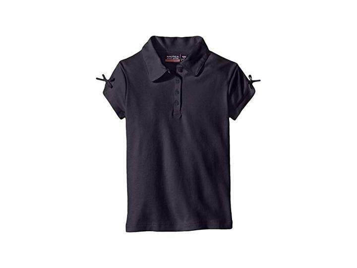 Nautica Kids Short Sleeve Polo With Bow At Sleeve (little Kids) (su Navy) Girl's Short Sleeve Pullover
