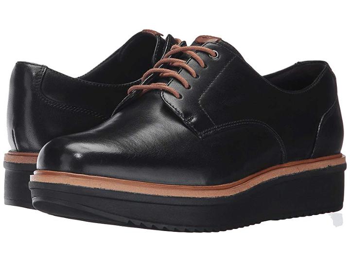 Clarks Teadale Rhea (black Leather) Women's Lace Up Casual Shoes