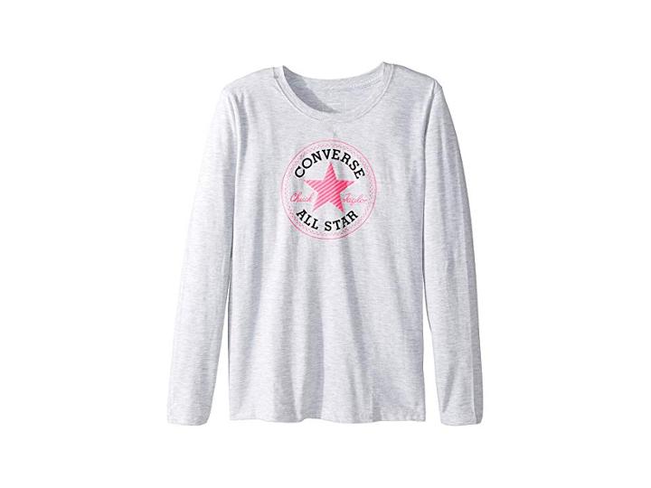 Converse Kids Long Sleeve Chuck Patch Tee (big Kids) (lunar Rock Heather) Girl's T Shirt