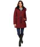 Jessica Simpson Quilted Fill Puffer W/ Drawstrings Hood And Removable Faux Fur (wine) Women's Coat