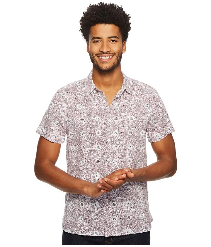 Perry Ellis Short Sleeve Condensed Paisley Linen Shirt (rhododendron) Men's Clothing