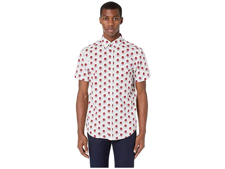 Ben Sherman Short Sleeve Floral Check Print Shirt (snow White) Men's Short Sleeve Button Up
