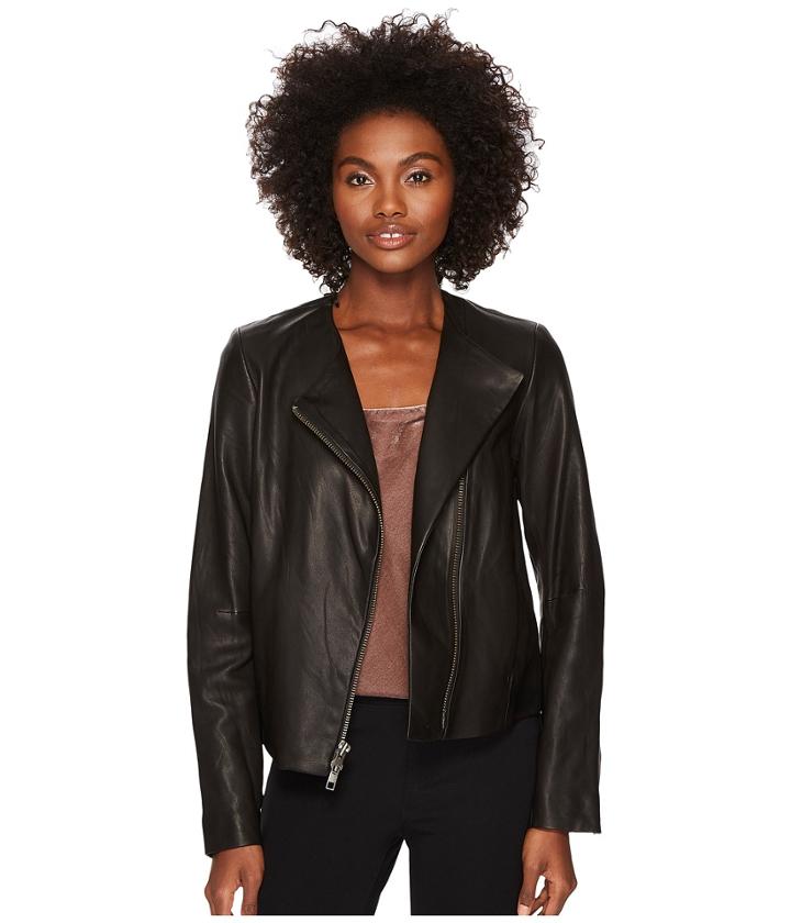 Vince Leather Cross Front Jacket (black) Women's Coat
