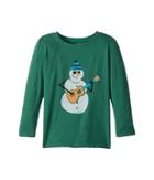 Life Is Good Kids Jammin' Snowman Long Sleeve Crusher Tee (toddler) (forest Green) Boy's T Shirt