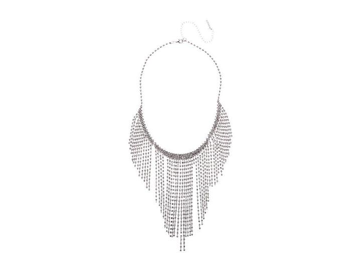 Steve Madden Rhinestone Curved Bar Fringe Bib Necklace (gunmetal-tone) Necklace
