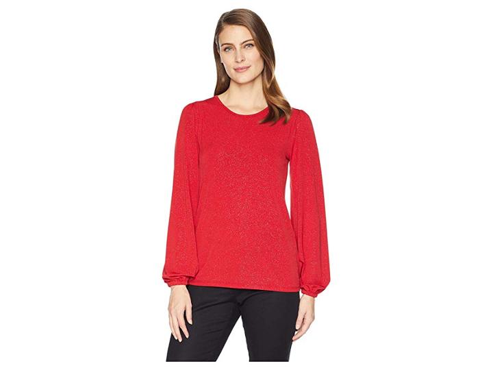 Michael Michael Kors Elevated Pufff Blouson Long Sleeve Top (red Currant) Women's Clothing