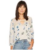 Lucky Brand Floral Lace Mix Peasant Top (natural Multi) Women's Clothing