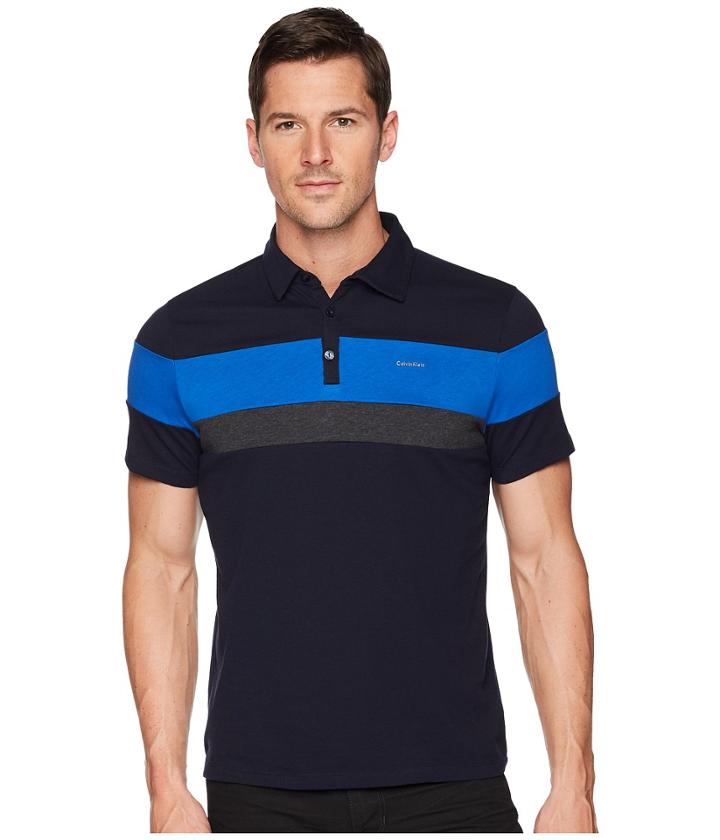 Calvin Klein Liquid Touch Tricolor Blocked Polo (cadet Navy Combo) Men's Clothing