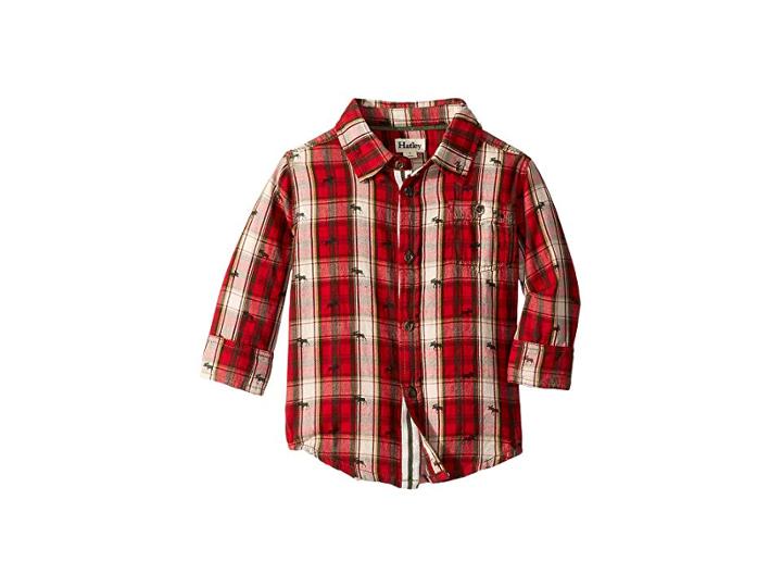 Hatley Kids Tiny Moose Button Down Shirt (toddler/little Kids/big Kids) (red) Boy's Long Sleeve Button Up