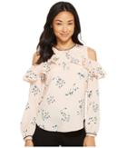 Lauren Ralph Lauren Petite Floral Ruffled Cold-shoulder Top (pink Multi) Women's Clothing