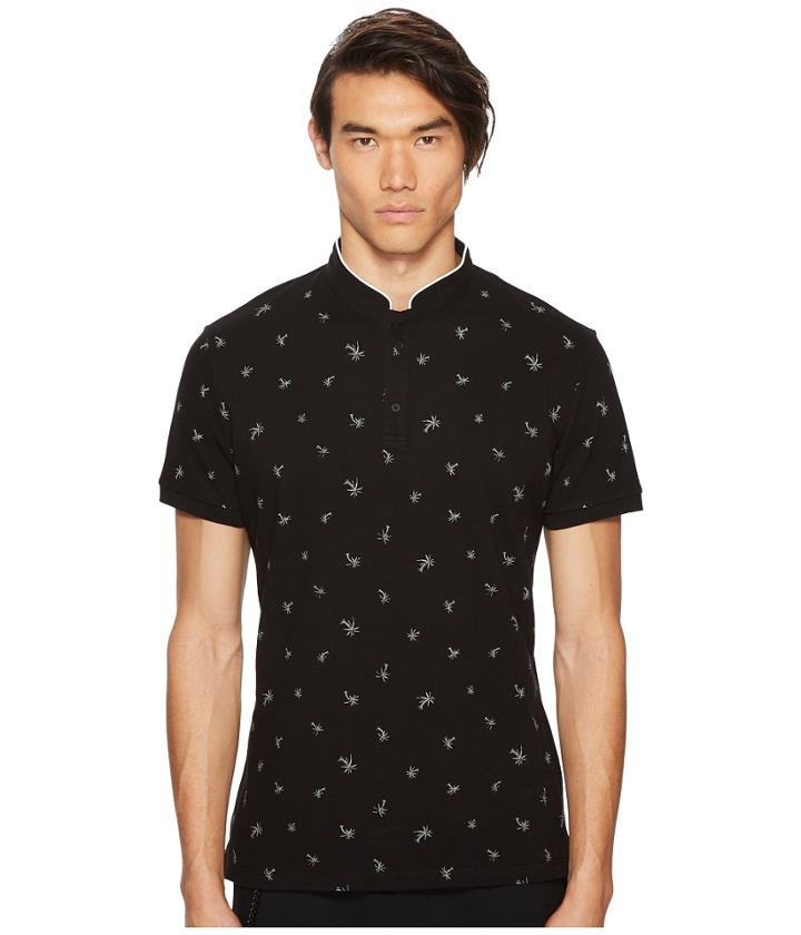 The Kooples Black Cotton Polo Shirt With Palm Tree Embroidery (black) Men's T Shirt