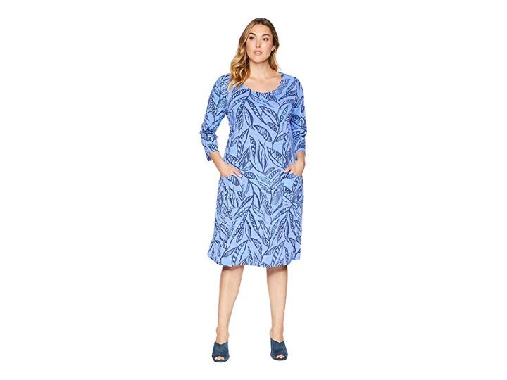 Extra Fresh By Fresh Produce Plus Size Palm Leaves Dalia Dress (periwinkle) Women's Dress