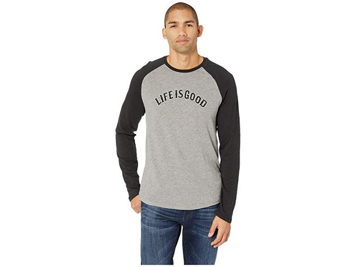 Life Is Good Vintage Baseball Long Sleeve T-shirt (heather Gray) Men's T Shirt
