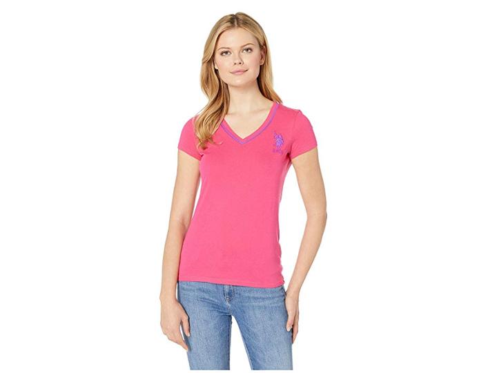 U.s. Polo Assn. V-neck Big Logo Tee (rose Tropica) Women's Clothing